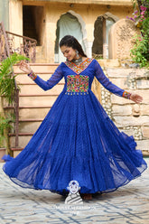 Navratri - Premium Faux Georgette Kutchi Patchwork Laheriya Navratri Gown Style π¨πͺ